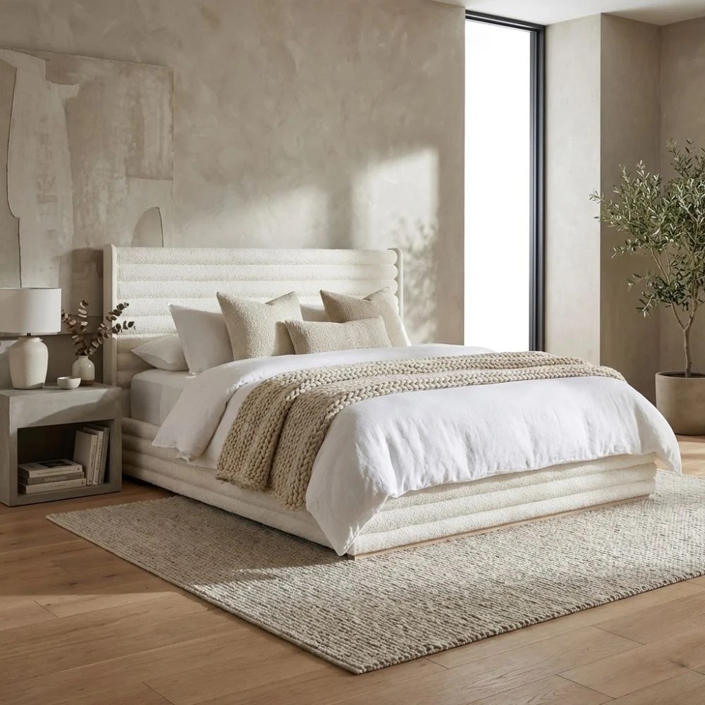Brita 180X200 Upholstered King Bed-Off White/Beige