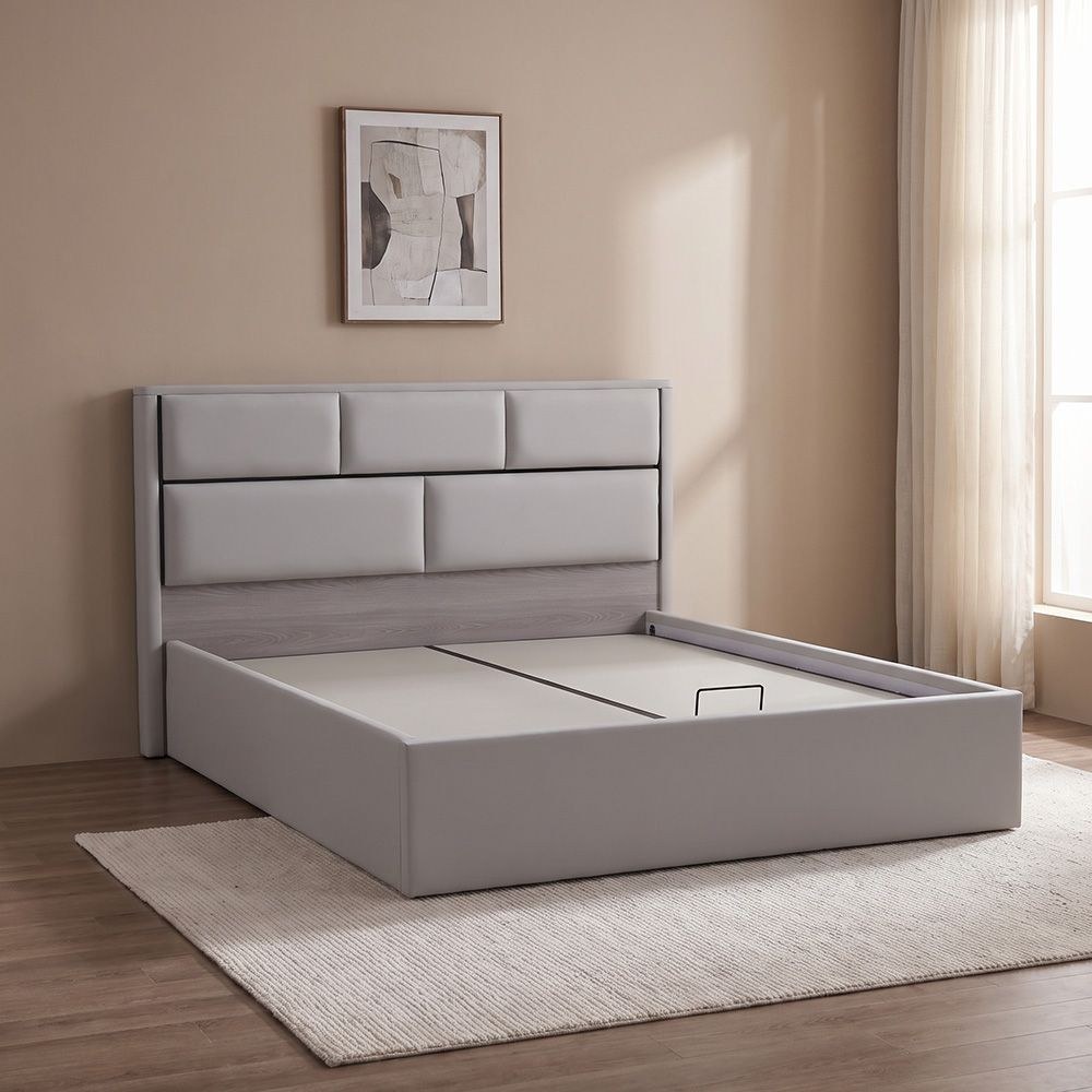 Trevor 180 X 200 King Bed With Hydraulic Underbed Storage-Beige - Image 3
