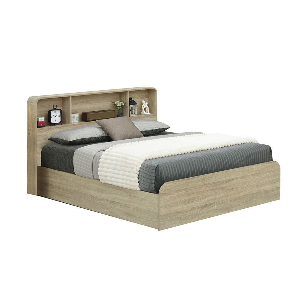 Monro 150X200 Queen Bedroom Set With Underbed & Headboard Storage - Natural Oak - Image 2