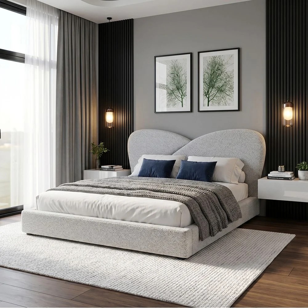 Petal 180 X 200 Upholstered King Bed-White - Image 4