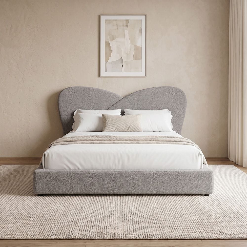 Petal 180x200 Upholstered King Bed - Grey - With 2-Year Warranty - Image 2