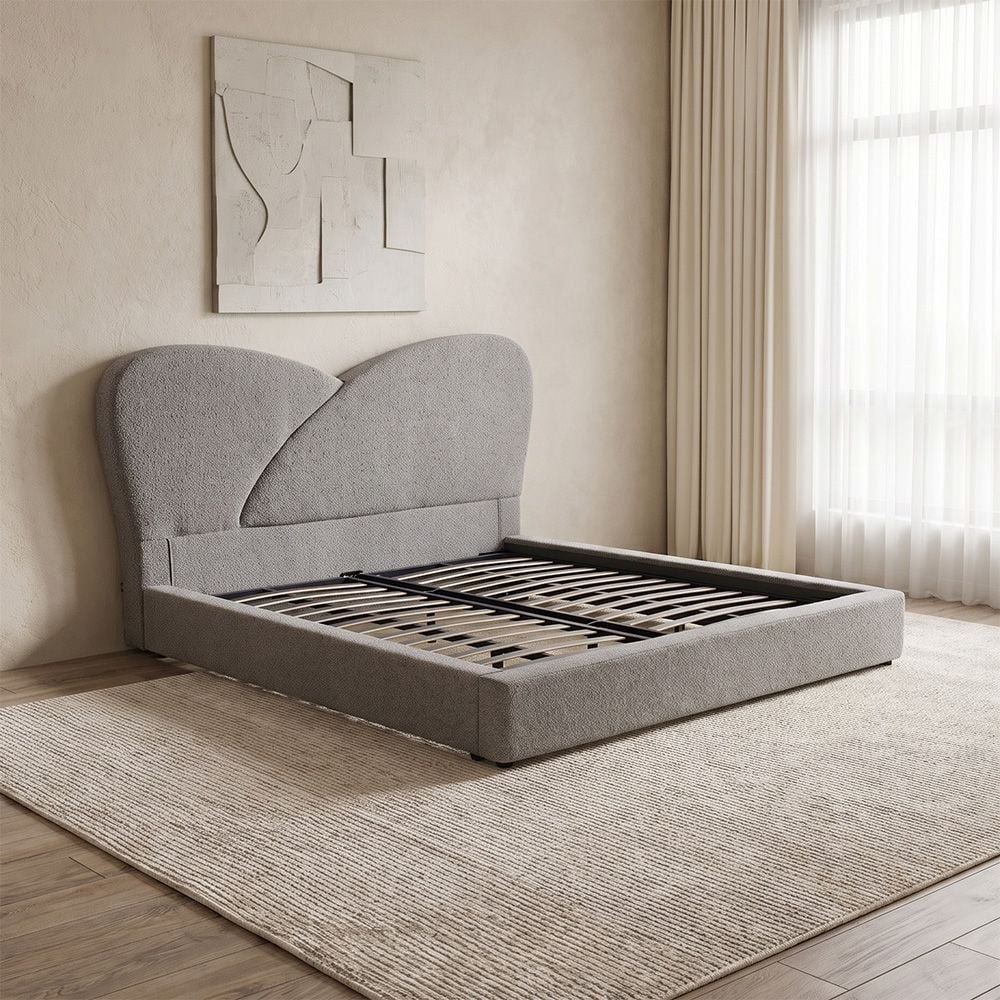 Petal 180x200 Upholstered King Bed - Grey - With 2-Year Warranty - Image 3