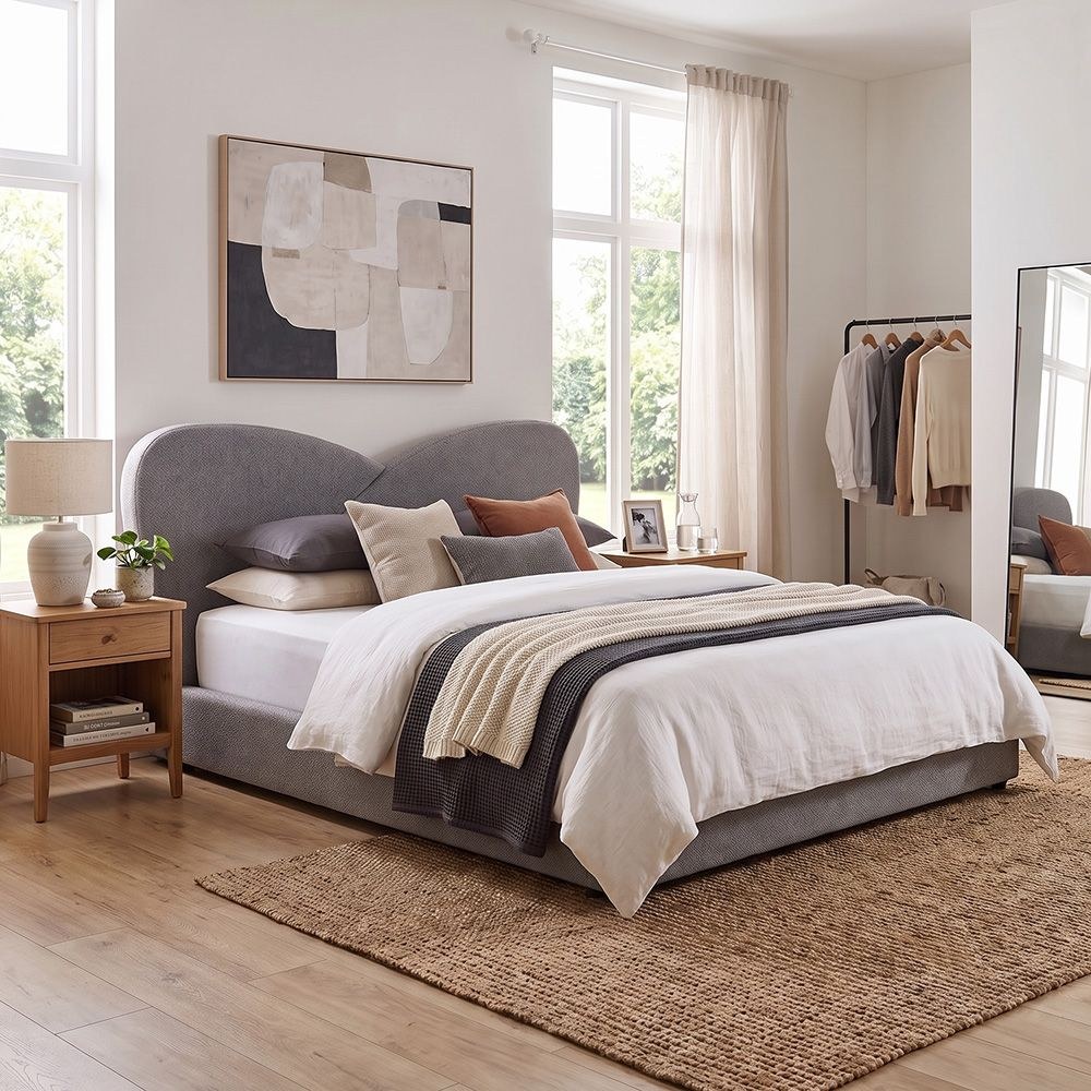 Petal 180x200 Upholstered King Bed - Grey - With 2-Year Warranty - Image 5