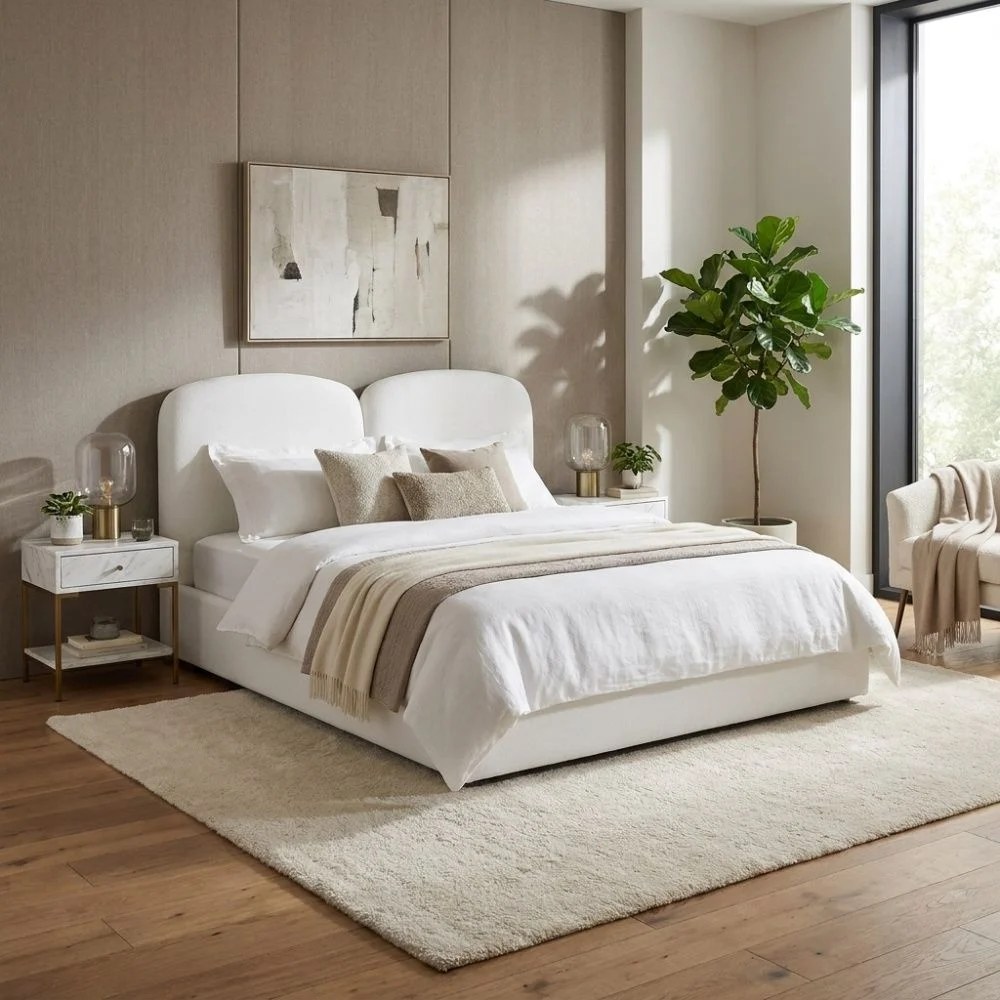 Reena 180 X 200 Upholesterd King Bedroom Set-Beige - With 2-Year Warranty - Image 2