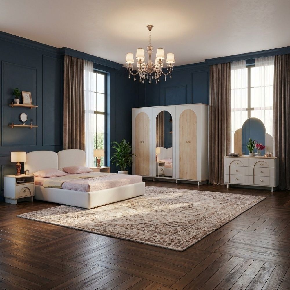 Reena 150x200 Upholstered Queen Bedroom Set - Beige - With 2-Year Warranty