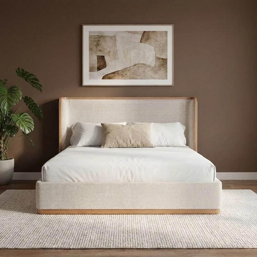 Nordomi 200X200 Upholstered Super King Bed w/ Solid Wood Frame -Beige/Natural - Image 2