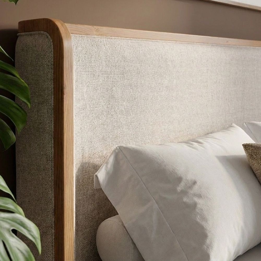 Nordomi 200X200 Upholstered Super King Bed w/ Solid Wood Frame -Beige/Natural - Image 3
