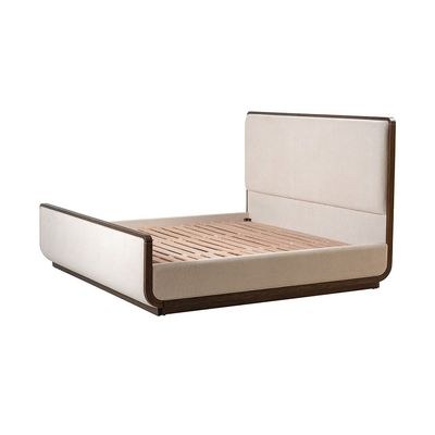 Oboro 200x200 Upholstered Super King Bed with Solid Wood Frame - Beige/Walnut - With 2-Year Warranty - Image 5