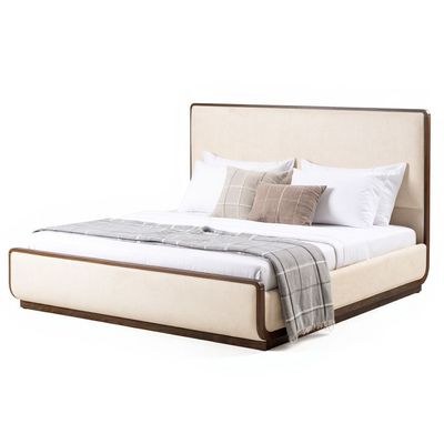 Oboro 200X200 Upholstered Super King Bedroom Set-Beige/Walnut - Image 3