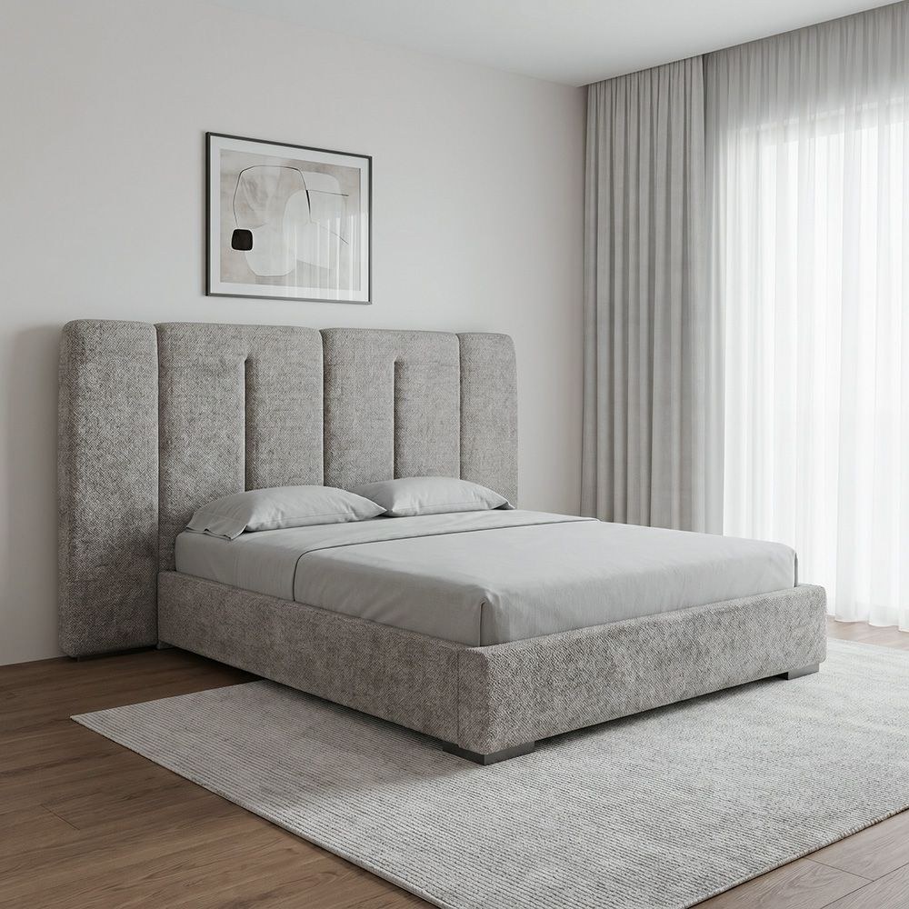 Braxton 180x200 Upholstered King Bed With hydraulic Storage & Foldable Headboard- Grey/Titanium