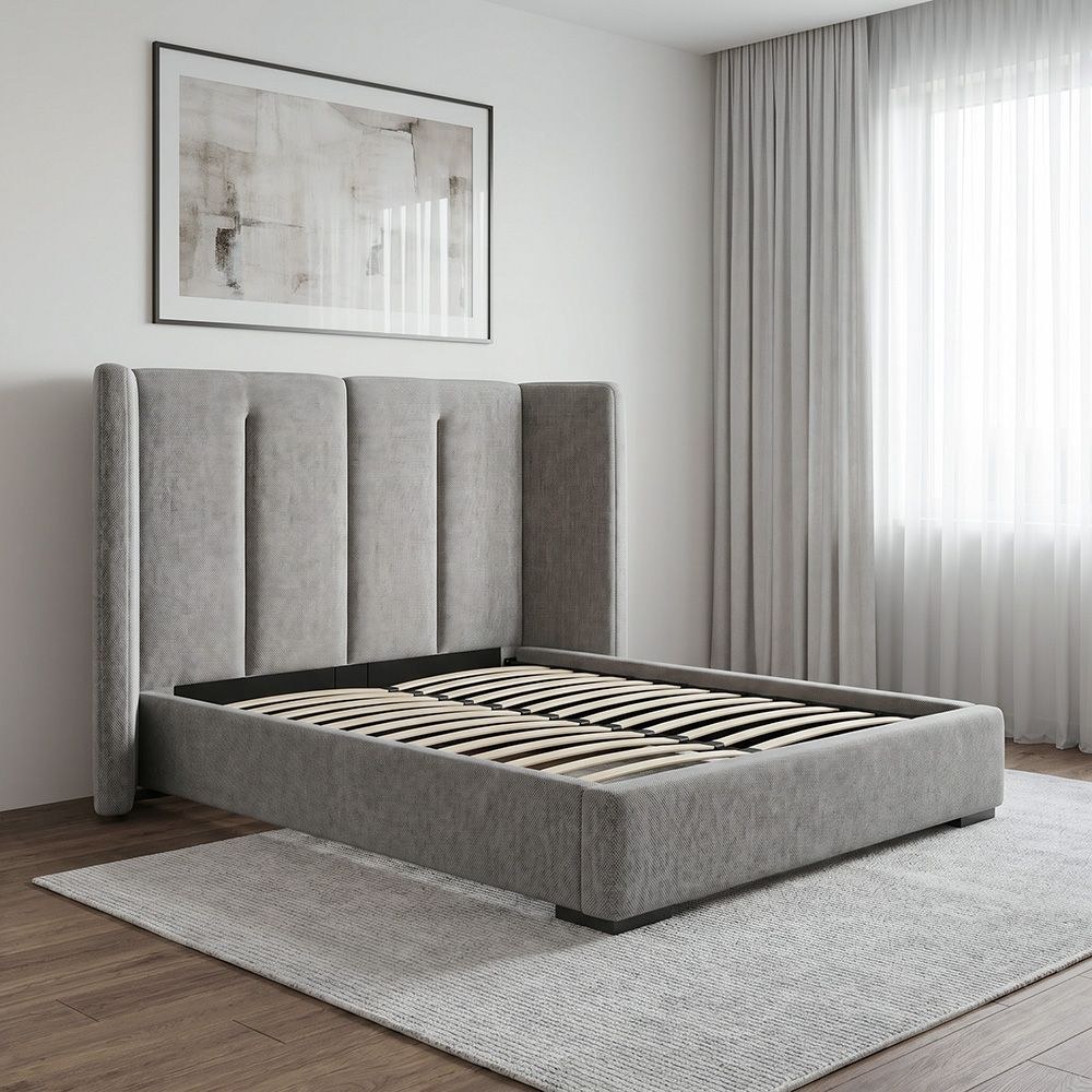 Braxton 180x200 Upholstered King Bed With hydraulic Storage & Foldable Headboard- Grey/Titanium - Image 5