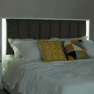 Sparkle 160x200 Queen Bed with Upholstered Headboard & LED - High Gloss White & Beige - With 2-Year Warranty - Image 2