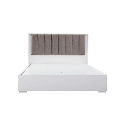 Sparkle 160x200 Queen Bed with Upholstered Headboard & LED - High Gloss White & Beige - With 2-Year Warranty - Image 3