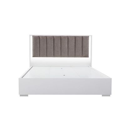 Sparkle 160x200 Queen Bed with Upholstered Headboard & LED - High Gloss White & Beige - With 2-Year Warranty - Image 4