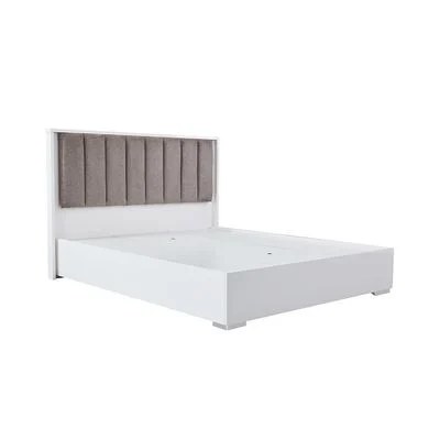 Sparkle 160x200 Queen Bed with Upholstered Headboard & LED - High Gloss White & Beige - With 2-Year Warranty - Image 5