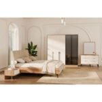 Amara 180x200 Upholstered King Bed - Oak/Beige - With 2-Year Warranty