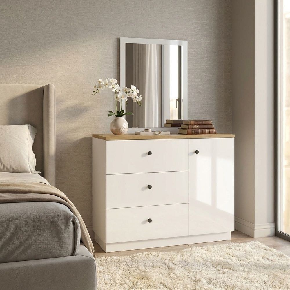 Pera 160 X 200 Queen Bedroom Set - White/Light Oak - Image 4