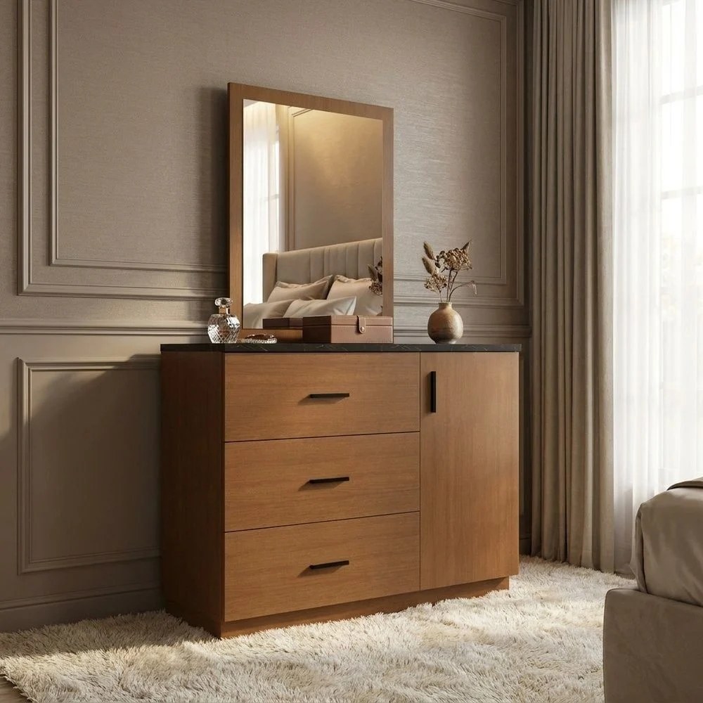 Pera 180 X 200 King Bedroom Set - Walnut/Black Marble - Image 4