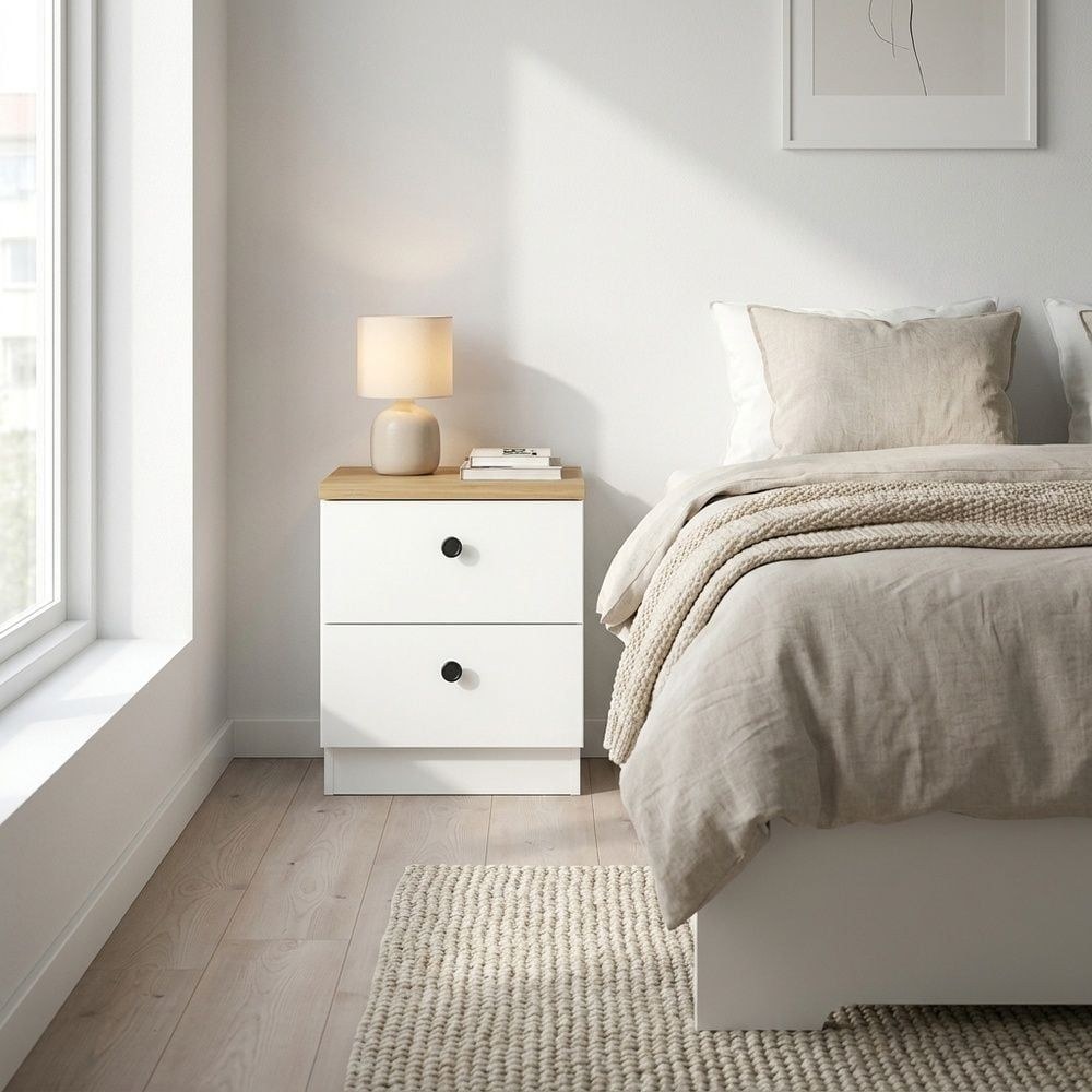 Pera 120 x 200 Single Bedroom Set - White/Light Oak - Image 3
