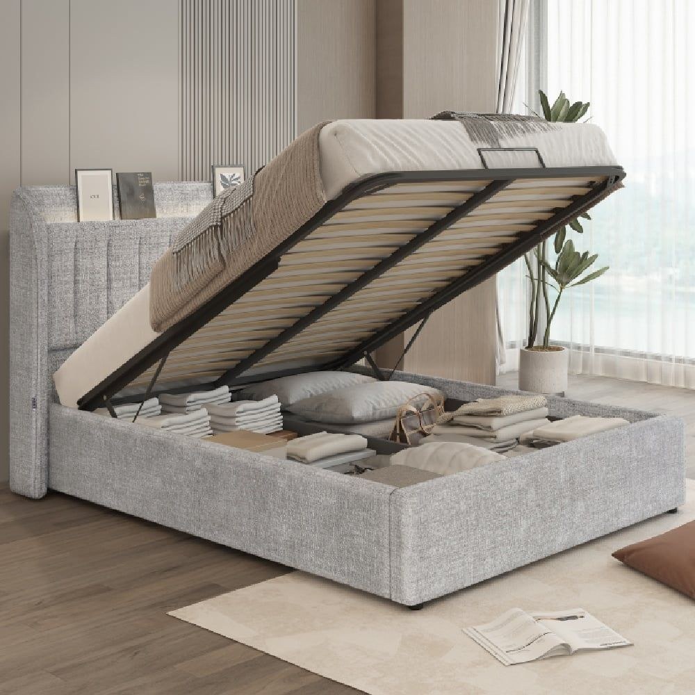 Santelmo 180X200 King Bed With Led Light & Hydraulic Underbed Storage - L.Grey - Image 2