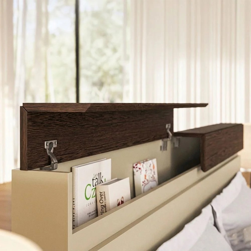 Bellano 160x200 Queen Bed With Headboard Storage - Taupe/Wenge - Image 4