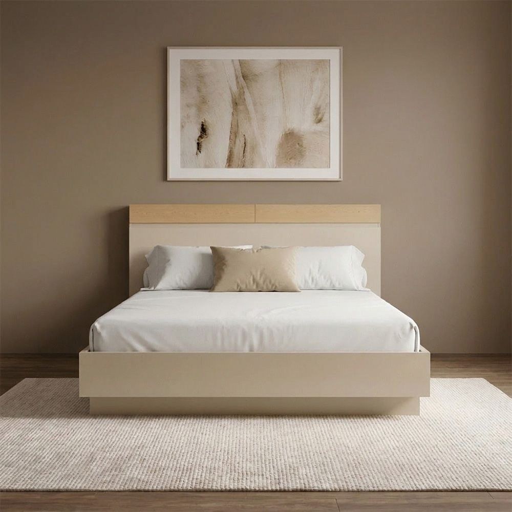 Bellano 180x200 King Bed With Headboard Storage - Taupe/Oak - Image 3