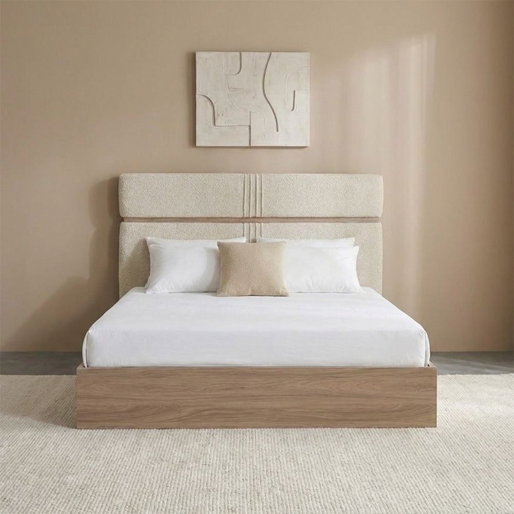Vallary 180x200 King Bed WithUpholstered Headboard- Grey Walnut/Dark Beige - Image 2