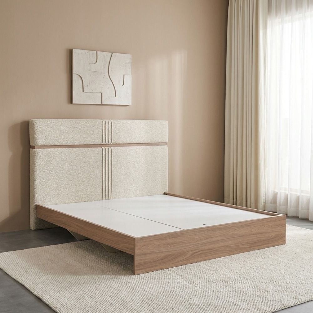 Vallary 180x200 King Bed WithUpholstered Headboard- Grey Walnut/Dark Beige - Image 5