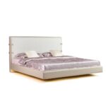 Armonia 200x200 Upholstered Super King Bedset With Remote Control LED & 2 Night Stand and 6 Drawer Dresser with Mirror & Stool - Taupe