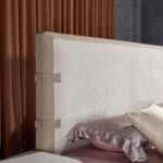 Armonia 200x200 Upholstered Super King Bedset With Remote Control LED & 2 Night Stand and 6 Drawer Dresser with Mirror & Stool - Taupe