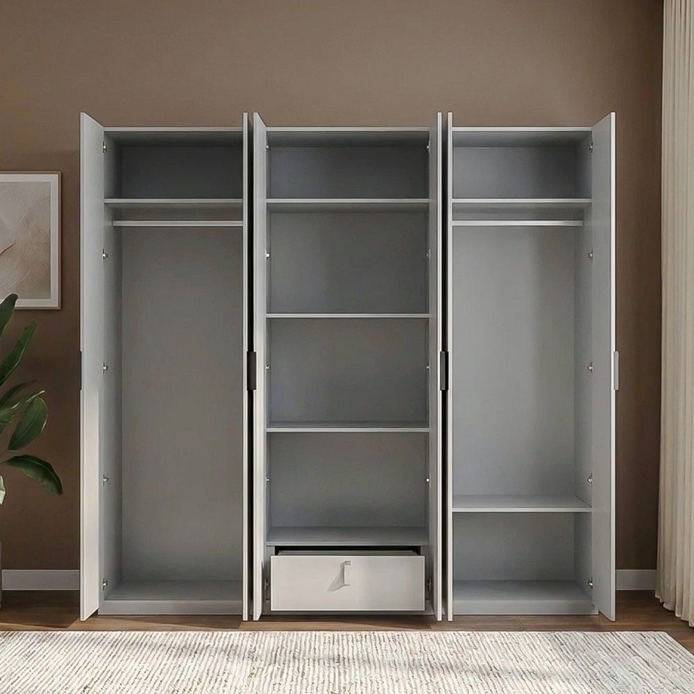 Santelmo 6-Door Wardrobe with Mirror-High Gloss Light Grey-With 2-Year Warranty - Image 2