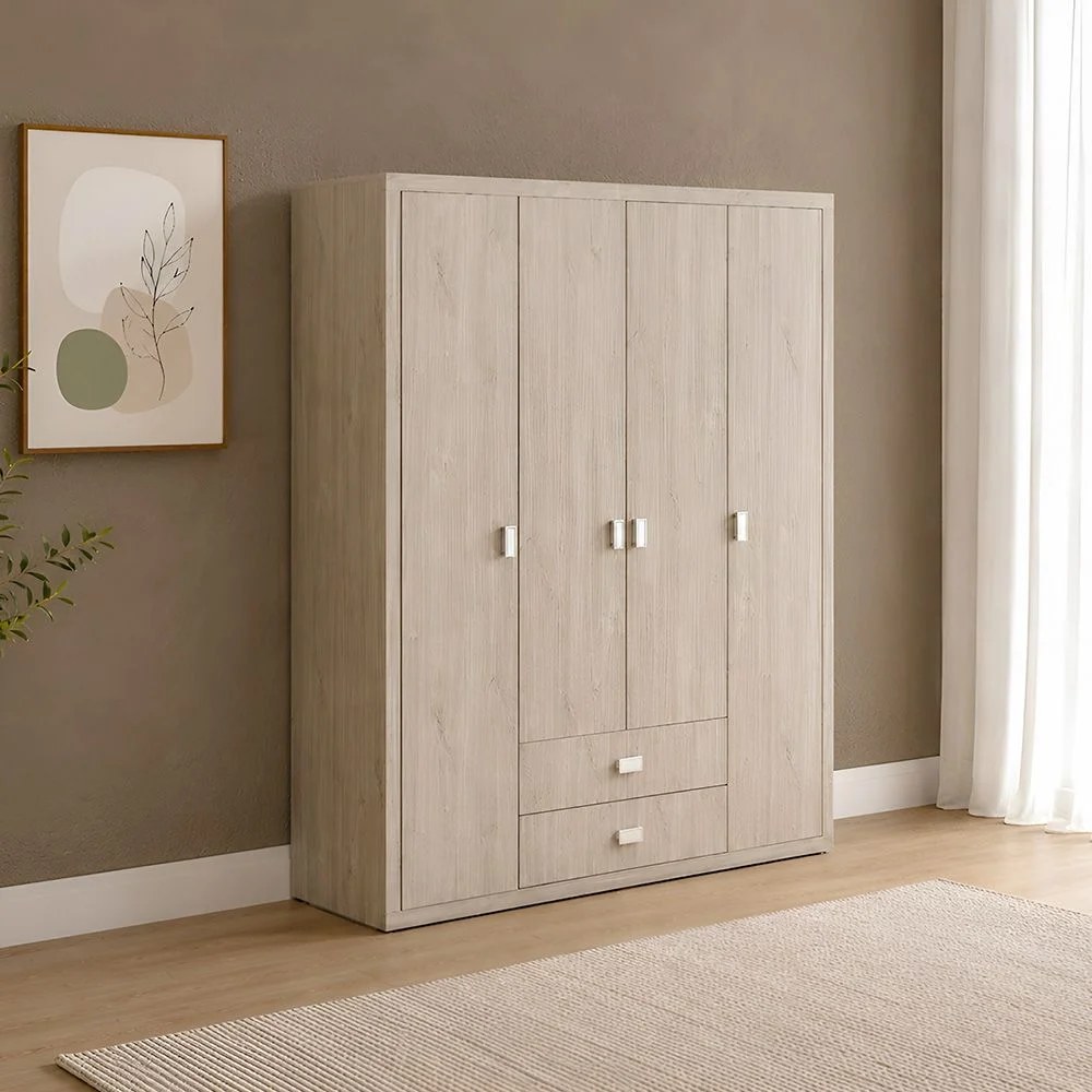 Tisley 4-Door Wardrobe - Light Oak - With 2-Year Warranty