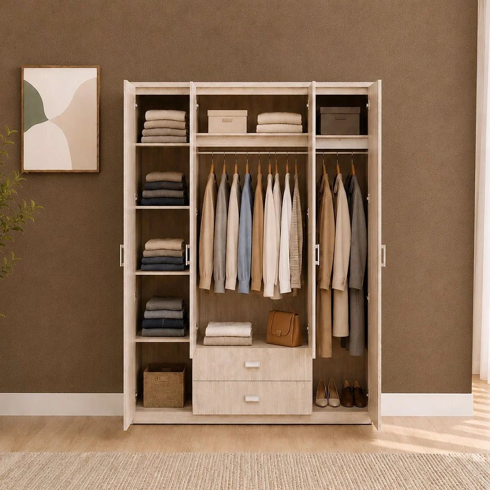 Tisley 4-Door Wardrobe - Light Oak - With 2-Year Warranty - Image 3