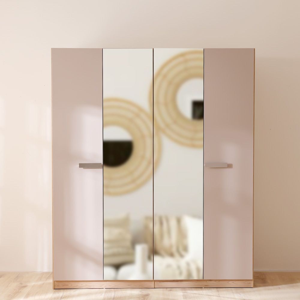 Cardano 4 Door Wardrobe With 2 Mirrors-Natural Oak/Champagne - Image 3