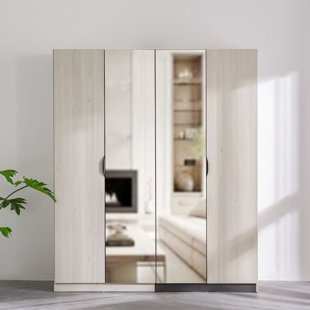 Pletora 4-Door Wardrobe With 2 Mirrors - Grey Oak - With 2-Year Warranty - Image 3