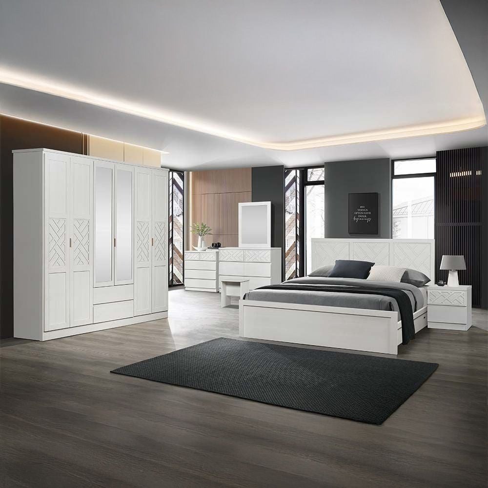 Casablanca 6 Door Wardrobe With 2 Drawers & Mirrors-White Oak - Image 2