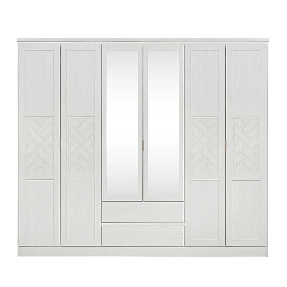 Casablanca 6 Door Wardrobe With 2 Drawers & Mirrors-White Oak - Image 3