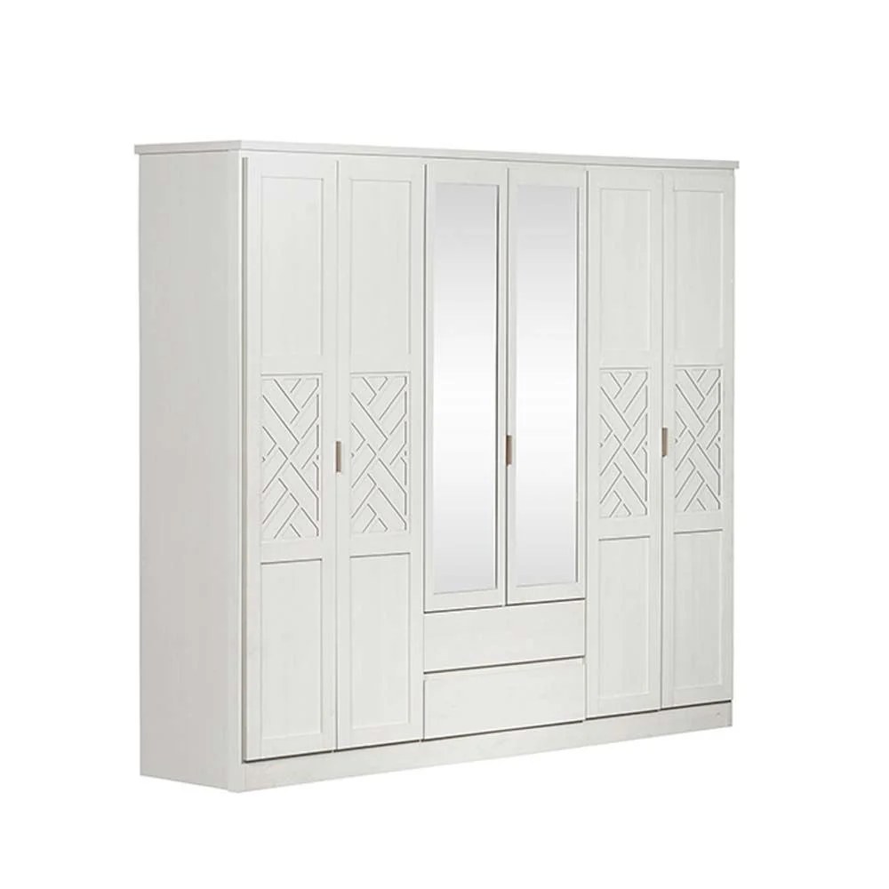 Casablanca 6 Door Wardrobe With 2 Drawers & Mirrors-White Oak - Image 5