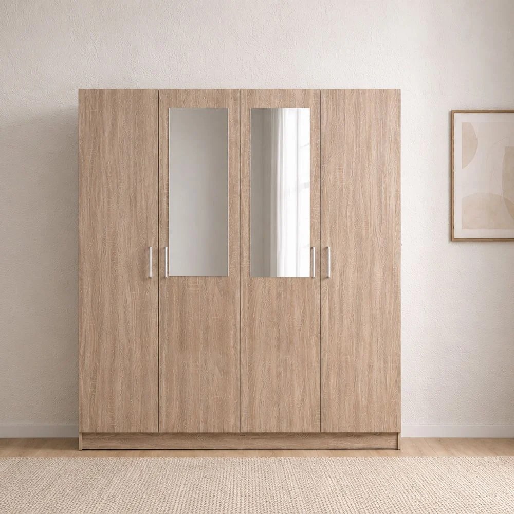 Supreme 4-Door Wardrobe with Mirror-French Sonoma Oak-With 2-Year Warranty - Image 3