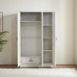 Zenith 3-Door Wardrobe with Drawers & Mirror-White Oak/Cement-With 2-Year Warranty
