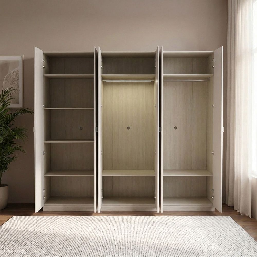 Virgo 6 Door Wardrobe With 2 Glass Door And Led - Matt Grey - Image 2