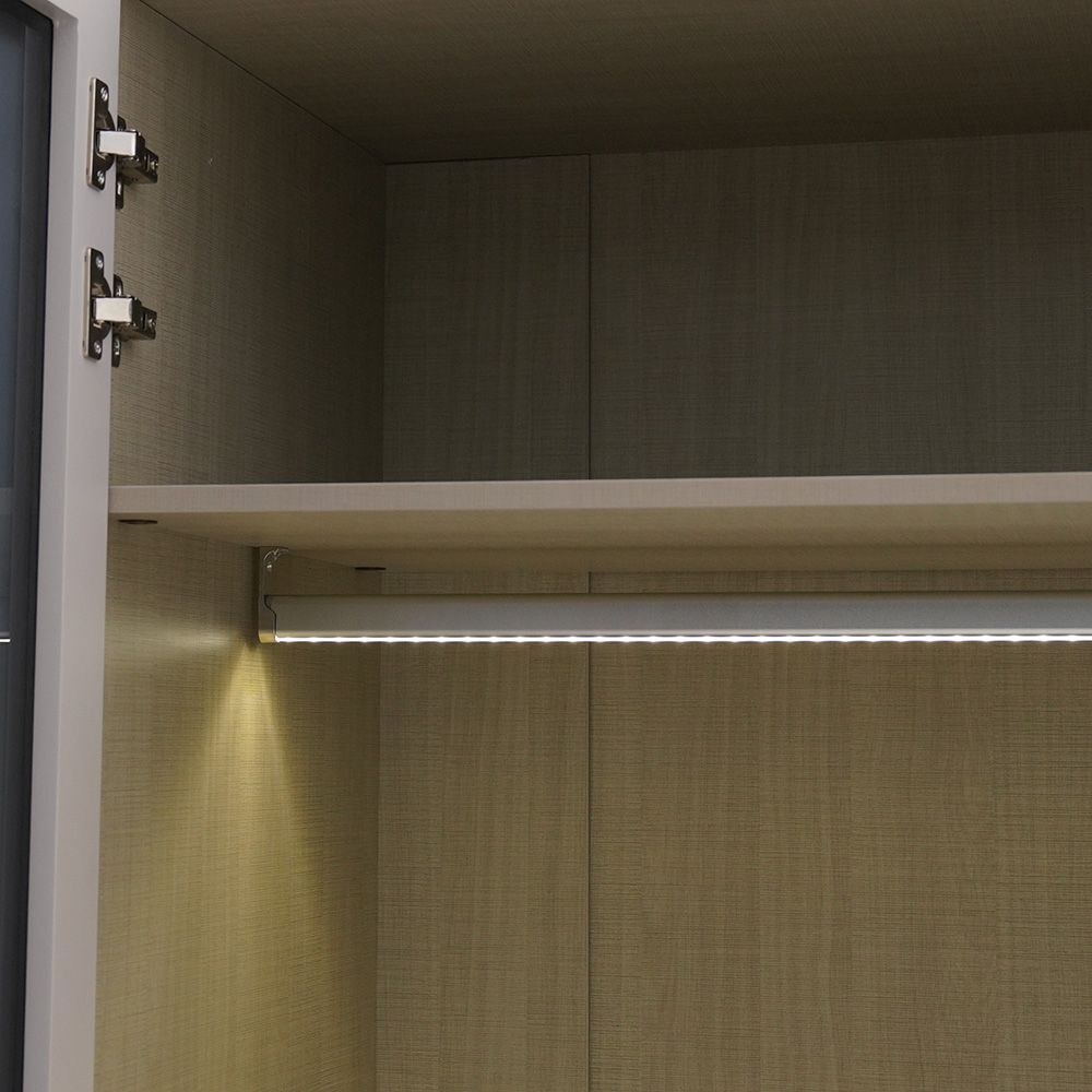 Virgo 6 Door Wardrobe With 2 Glass Door And Led - Matt Grey - Image 4