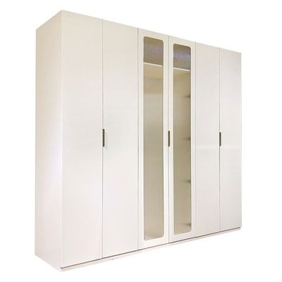 Orion 6-Door Wardrobe with 2 Fluted Glass Doors & LED - Beige/Brushed Gold - With 2-Year Warranty - Image 3