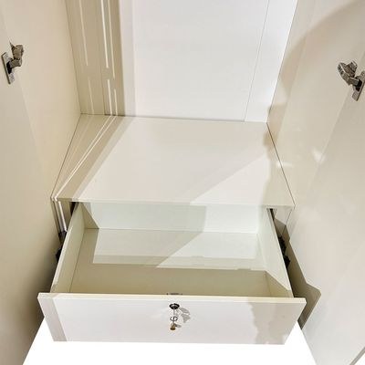 Orion 6-Door Wardrobe with 2 Fluted Glass Doors & LED - Beige/Brushed Gold - With 2-Year Warranty - Image 4