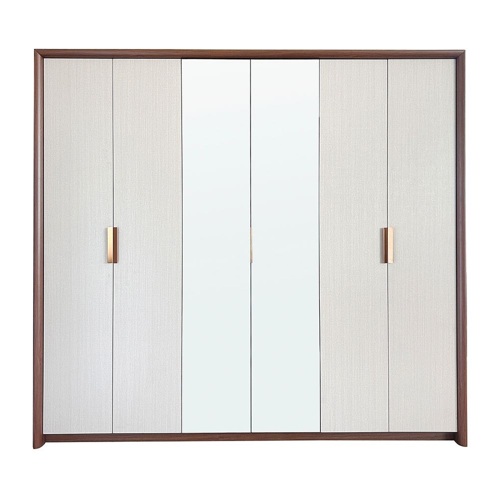 Terakkai 6 Door Wardrobe With 2 Mirror-Walnut/Beige/Bronze - Image 2