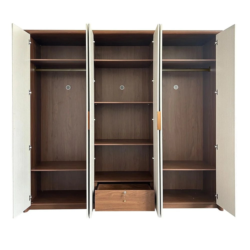 Terakkai 6 Door Wardrobe With 2 Mirror-Walnut/Beige/Bronze - Image 3