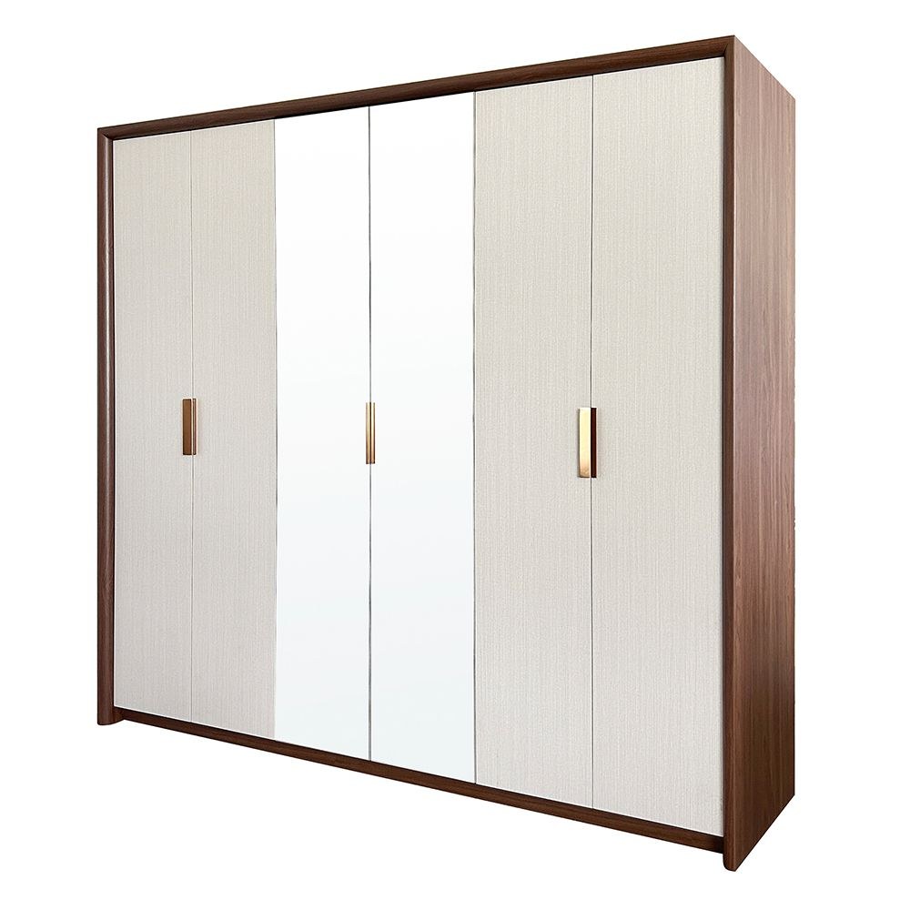 Terakkai 6 Door Wardrobe With 2 Mirror-Walnut/Beige/Bronze - Image 4