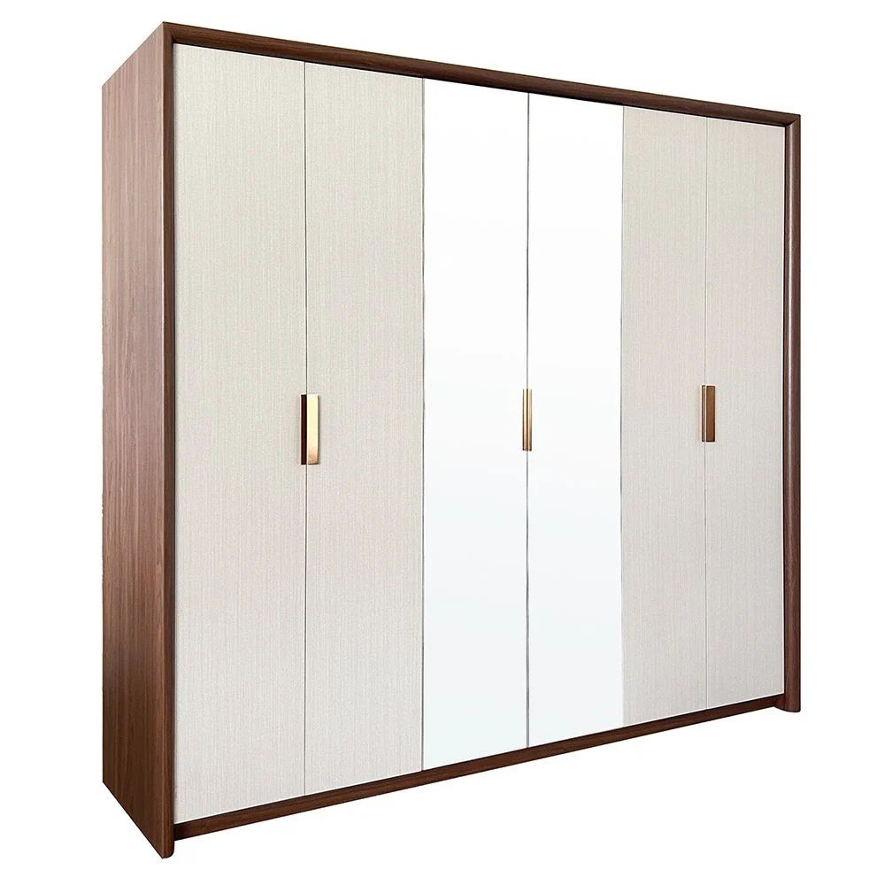 Terakkai 6 Door Wardrobe With 2 Mirror-Walnut/Beige/Bronze - Image 5