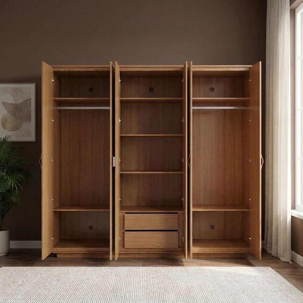 Nordomi 6 Door Wardrobe With 2 Mirrors - Beige/Natural - With 2-Year Warranty - Image 2