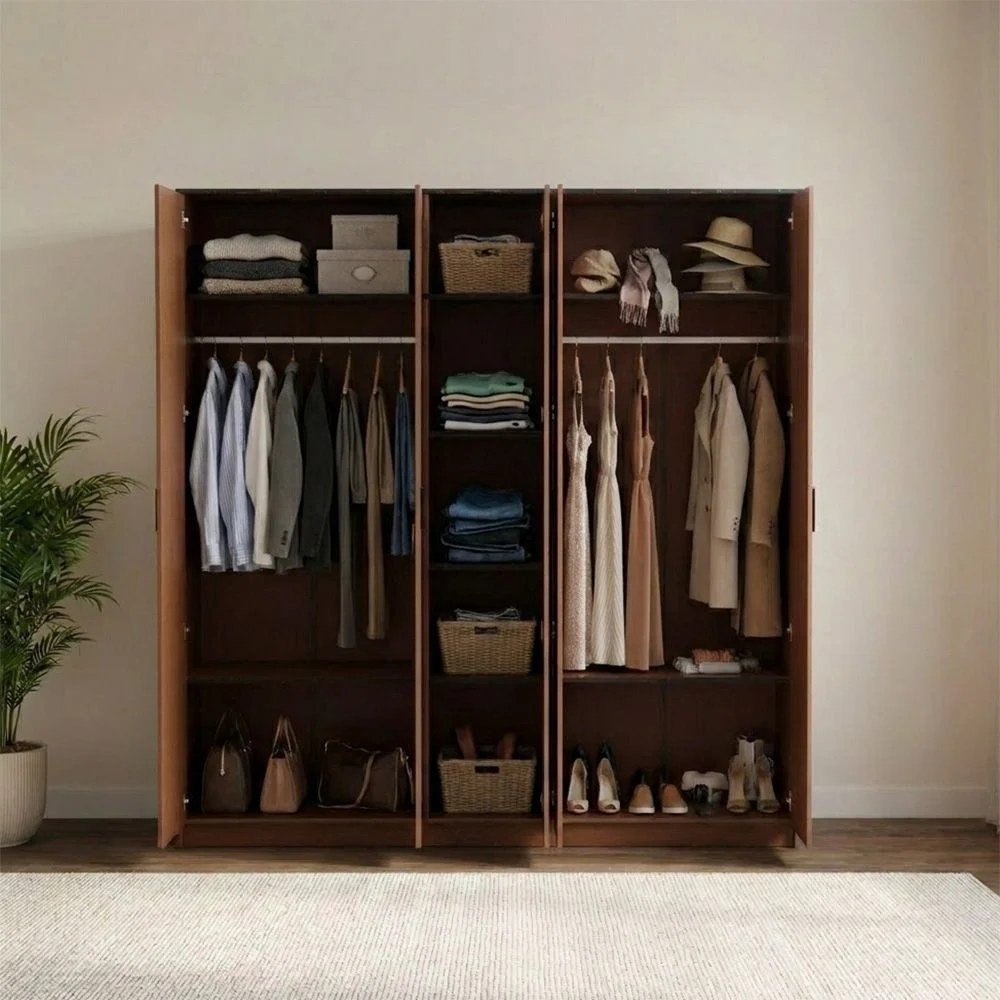 Pera 5 Door Wardrobe With Mirror Walnut/Black Marble - Image 2